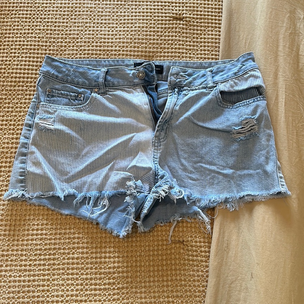 Striped jean shorts